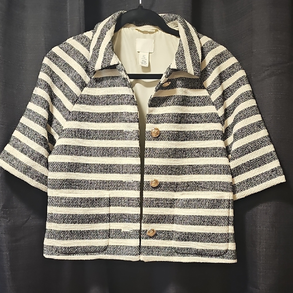 H&M Black and Cream Striped Blazer